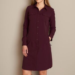 Duluth Trading Co Flexpedition Long Sleeve Plum Button Down Dress Size L